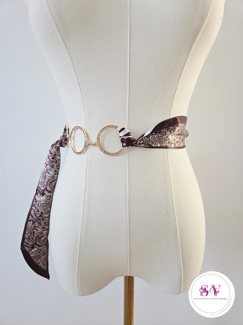 Brown scarf belt with gold accent